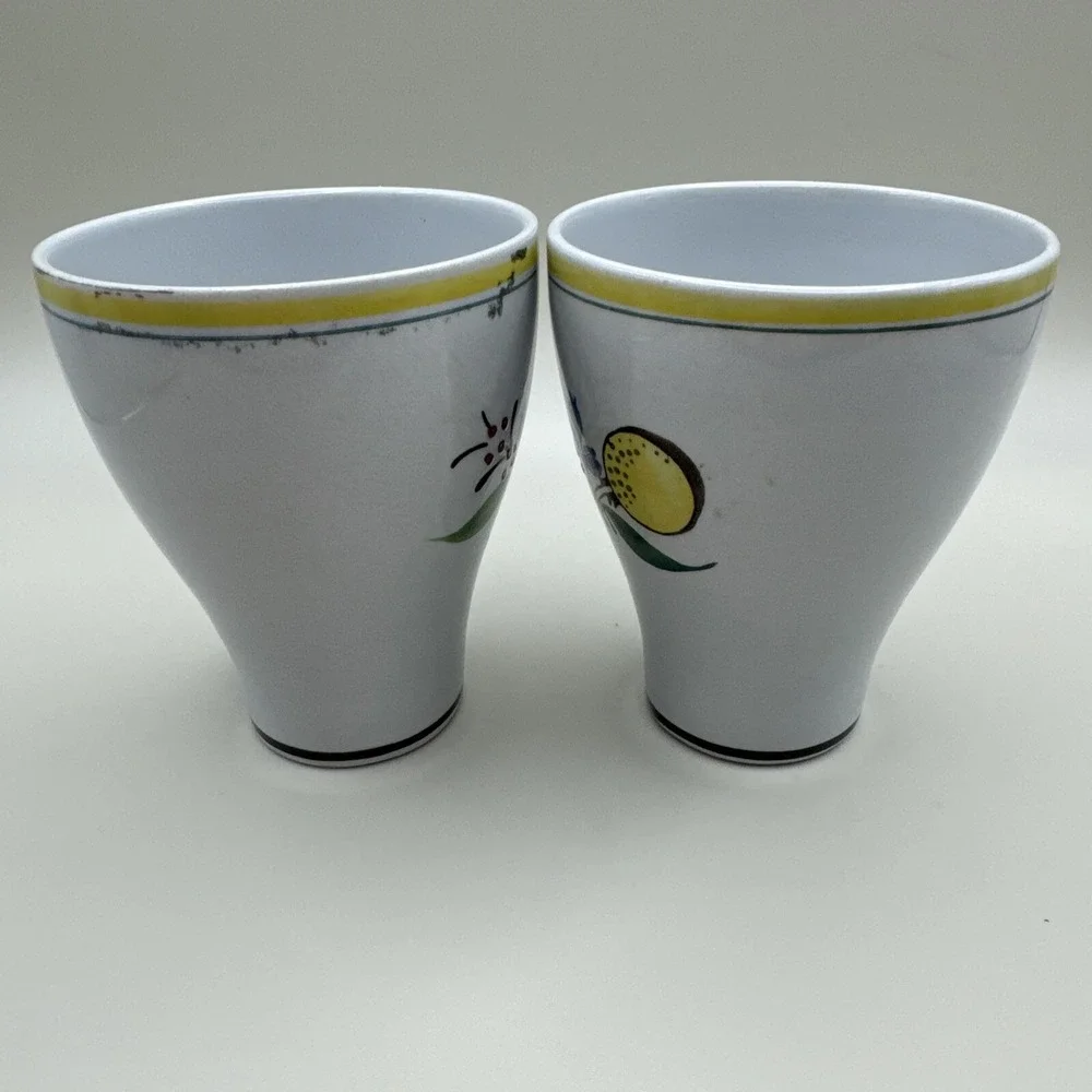 Vintage Arabia Finland MCM Windflower Pattern Egg Cups Set 2 Yellow Tumbler Dish
